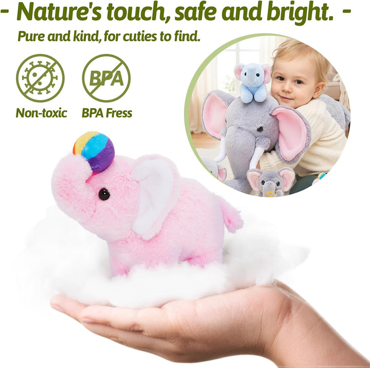 OUOZZZ Animal de peluche de elefante con 4 elefantes bebés, juego d...