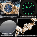 Poedagar Reloj de pulsera de moda para hombre, correa de acero inoxidable, reloj de cuarzo para hombre, impermeable, luminoso, fecha, cuadrado, relojes para hombre