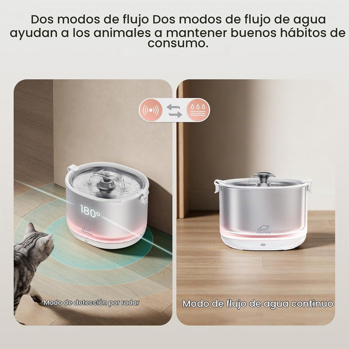 Fuente de agua para gatos sin bombeo de acero inoxidable, 2,5 L