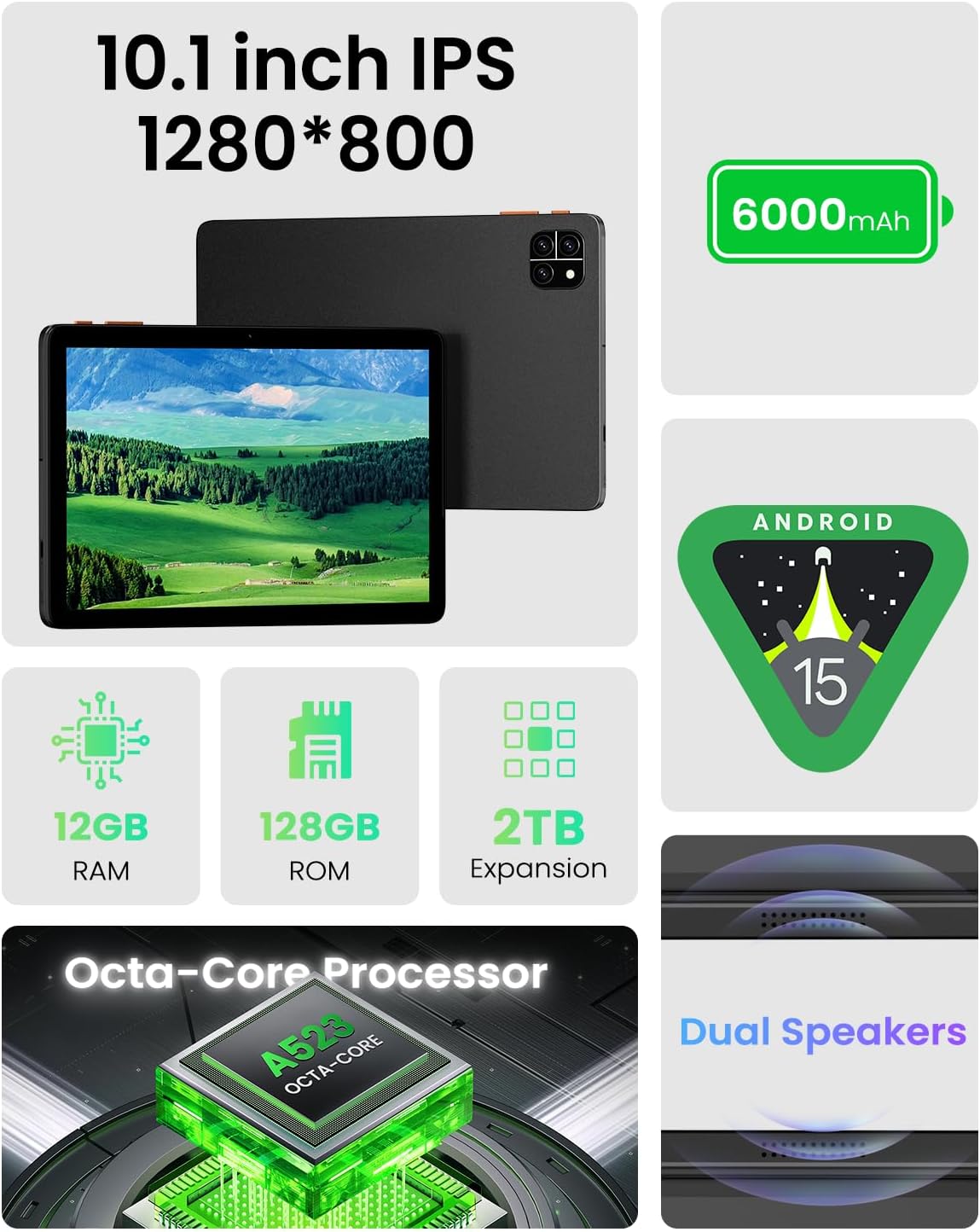 Tableta: Tablet de 10 pulgadas, tabletas Android 15, 12 GB de RAM 1...