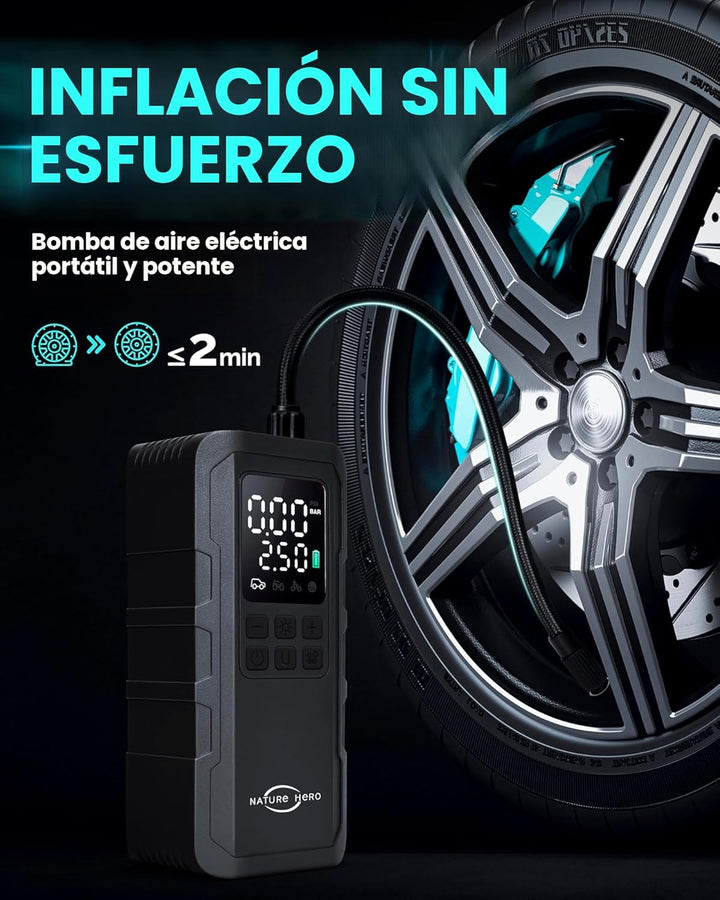 Nature Hero Compresor de aire portátil para inflador de neumáticos,...