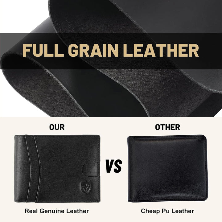 VEESKYEE Cartera de cuero de grano completo para hombre, bloqueo RF...