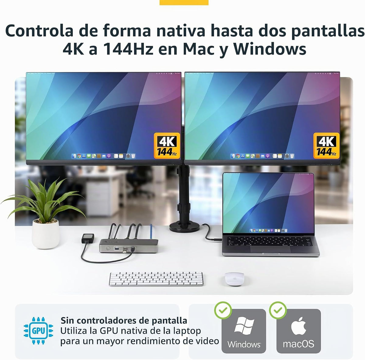 StarTech Base USB 4 sin controlador, doble 4K 144Hz para Mac y Windows, 100