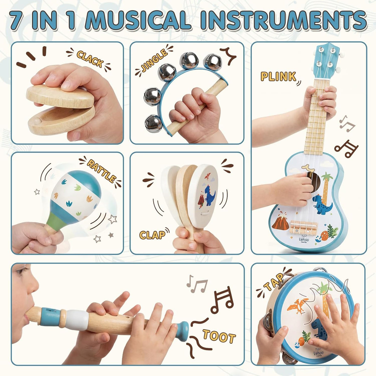 Lehoo Castle - Juego de guitarra para niños, dinosaurio para niños de 2, 3