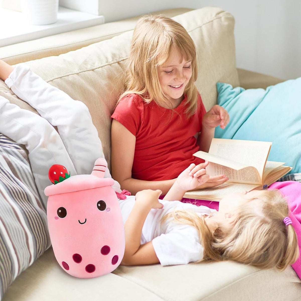 DITUCU - Lindo té Boba de peluche, peluche de té con burbujas de caricatura, almohada suave de taza de té con leche de fresa para el hogar, regalo para abrazar para niños, rosa de 19.6 pulgadas
