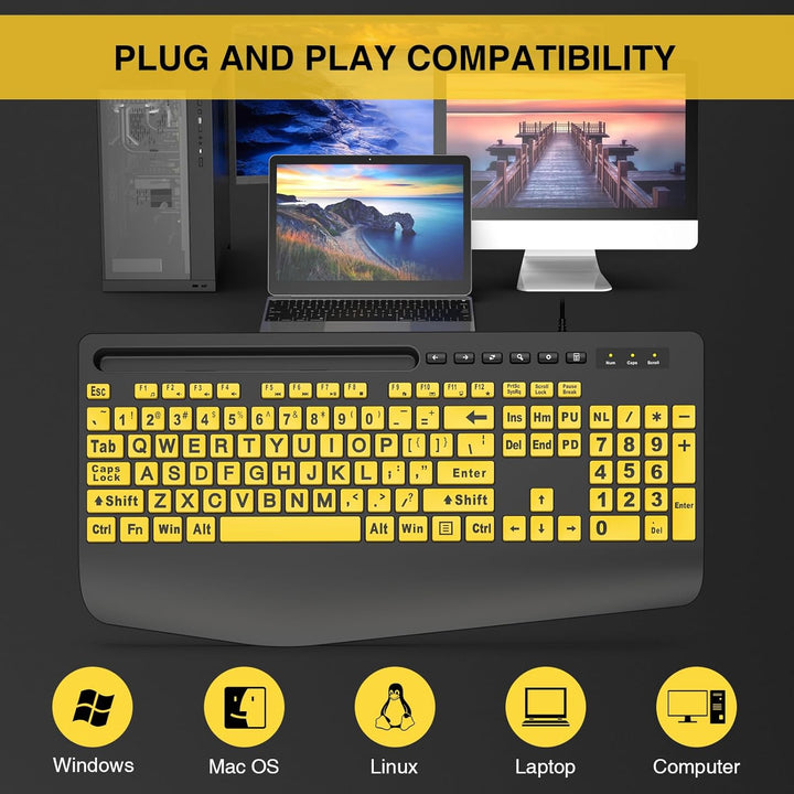 SABLUTE Teclados de computadora de letra grande, USB con cable de a...