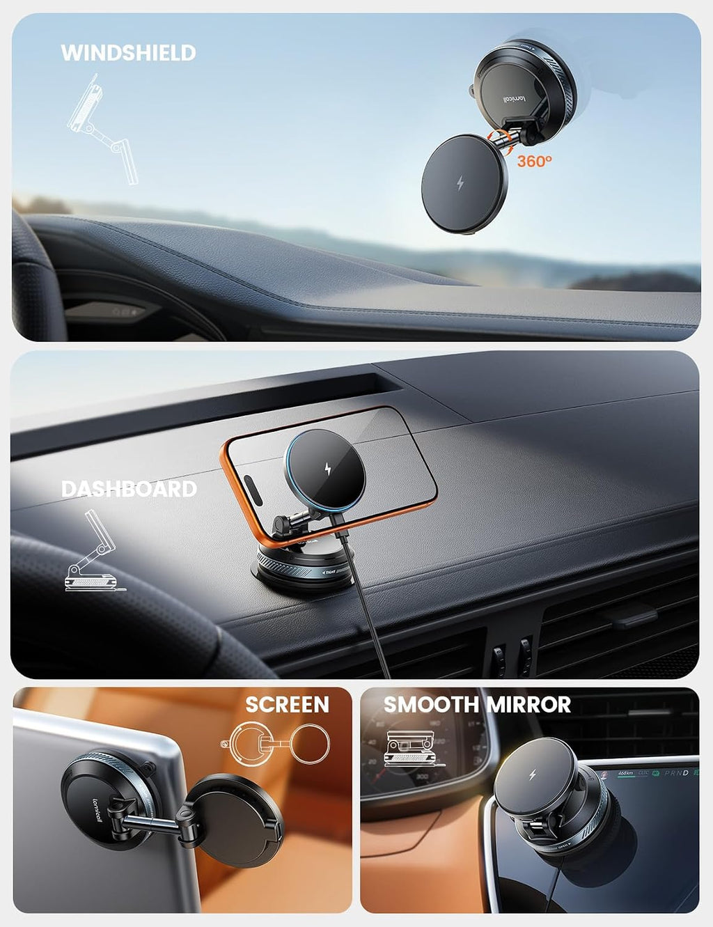 Lamicall 15W para cargador de montaje en coche MagSafe, soporte inalámbrico