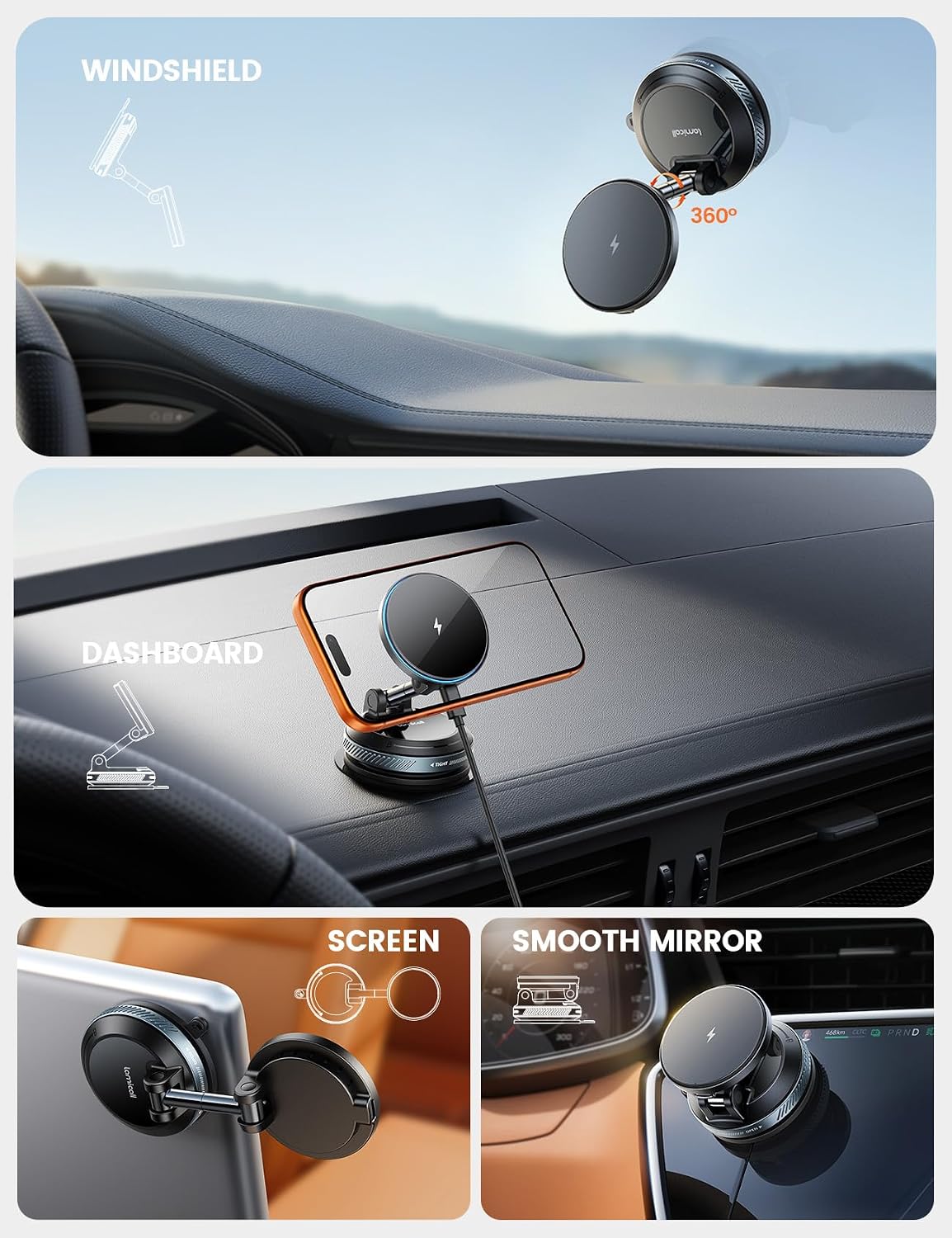 Lamicall 15W para cargador de montaje en coche MagSafe, soporte inalámbrico