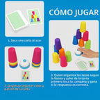 Juego de apilamiento de tazas con tarjetas y campana, juego de velocidad rápida + rompecabezas de bloques de construcción 2 en 1, juego de fiesta familiar para niños de 3 a 8 años, juguete
