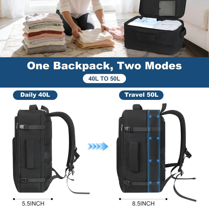 Mochila de viaje espaciosa, mochila expandible de 1 a 5 días con pu...