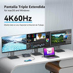 TJCXELE Displaylink - Estación de acoplamiento de 3 monitores con HDMI DP, estación de acoplamiento USB C 19 en 1 para laptop, pantalla triple 4K 60Hz con PD 100W, 10bps USBC/A Ethernet/lectores de tarjetas/audio para M1 M2 M3/Mac y Windows