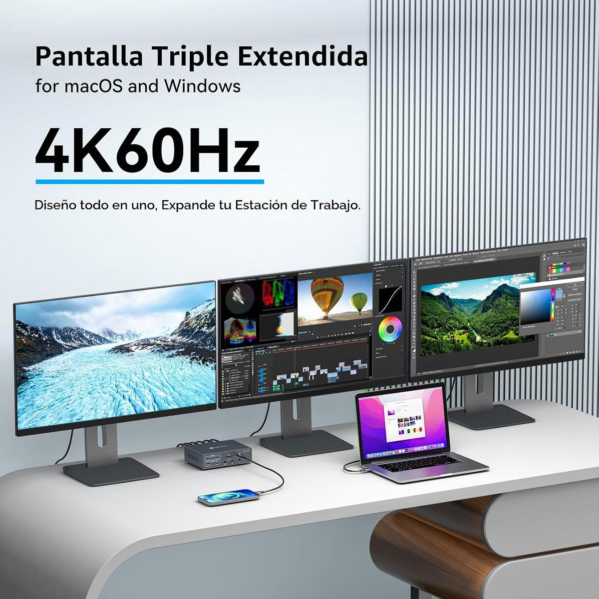 TJCXELE Displaylink - Estación de acoplamiento de 3 monitores con HDMI DP, estación de acoplamiento USB C 19 en 1 para laptop, pantalla triple 4K 60Hz con PD 100W, 10bps USBC/A Ethernet/lectores de tarjetas/audio para M1 M2 M3/Mac y Windows