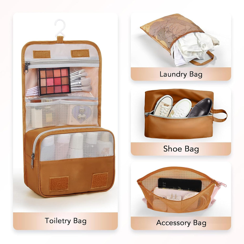 OlarHike 10 Juego de Cubos de Compresión para Viaje, Cubos Expansibles para Ahorro de Espacio para Organizar Ropa, Bolsas para Equipaje y Maleta con Más de 1000 Orificios de Malla (Marrón)