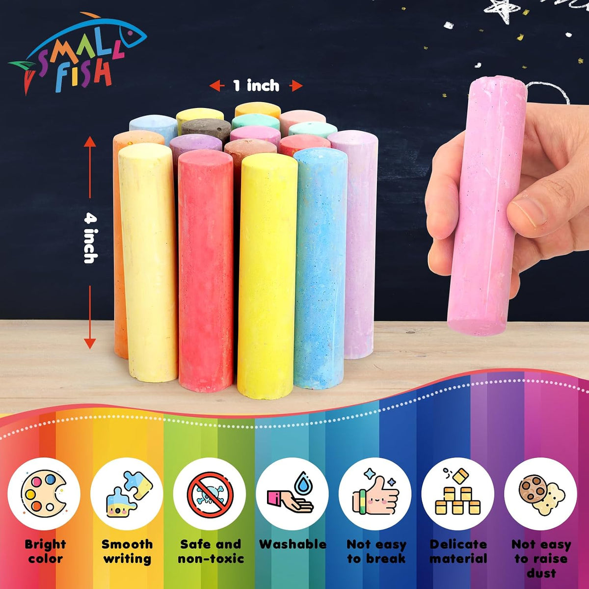 Juego de tizas para acera: 200 piezas en 20 colores Jumbo lavable tiza para