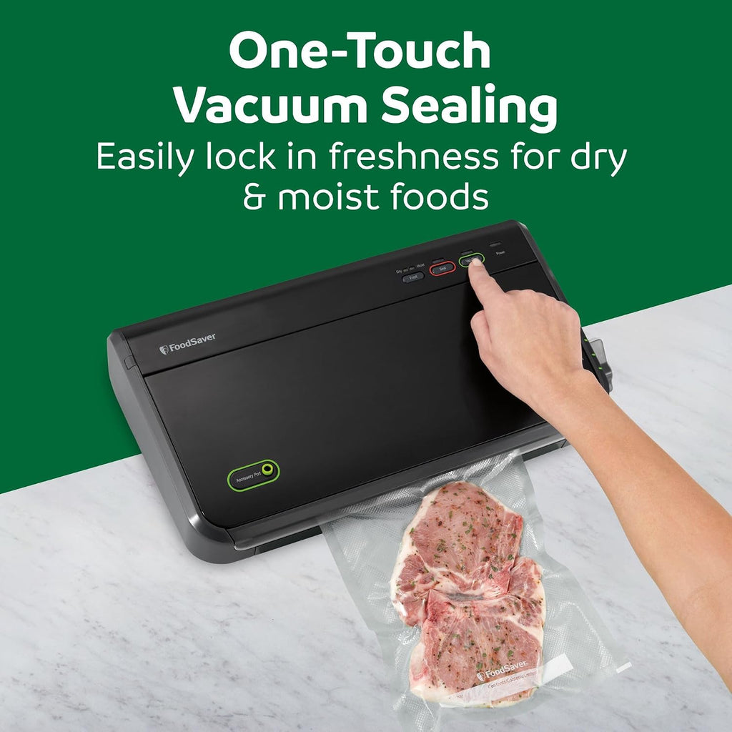 Máquina Selladora al Vacío FoodSaver, Detección Automática de Bolsas, Compatible con Sous Vide, con bolsas selladoras, rollo, sellador al vacío de mano, negro