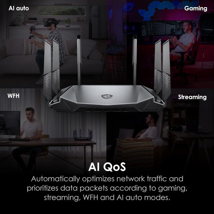 MSI Radix AXE6600 WiFi 6E Router de Juego Tri-Band, AI QoS, RGB, pr...