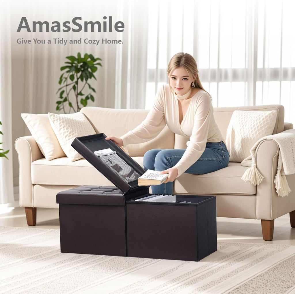 AmasSmile Banco de almacenamiento otomano reposapiés, pecho plegable de