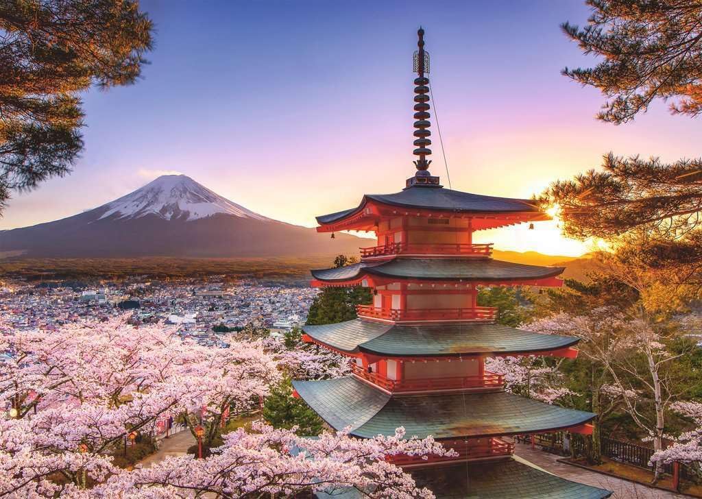Ravensburger - Monte Fuji Cerezos en Flor - Rompecabezas de 1000 piezas - Impresionantes imágenes vívidas de árboles primaverales - Escena idílica de Japón - Regalo ideal - Arte para enmarcar