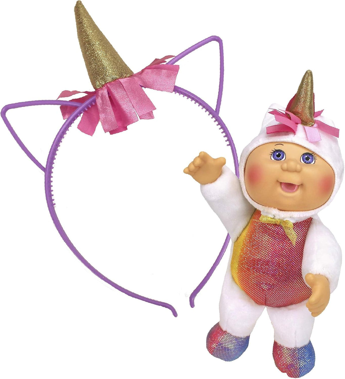Cabbage Patch Kids CPK and Me - Muñeca de unicornio brillante de 9 pulgadas y accesorio de diadema de unicornio a juego