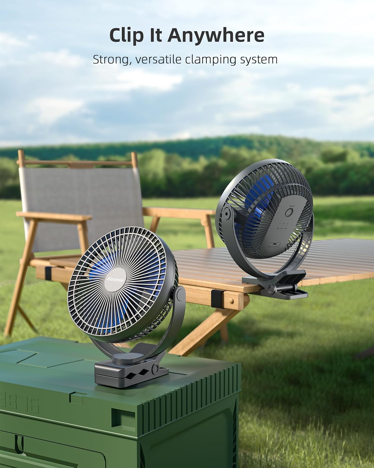 Koonie Ventilador con clip de 8 pulgadas, batería recargable de 10000 mAh