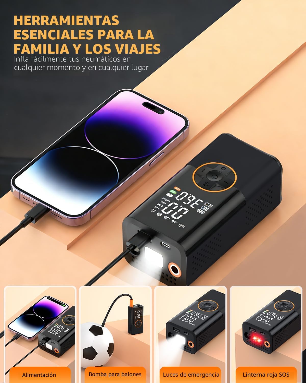 KUXISA Compresor de aire portátil para inflador de neumáticos, comp...