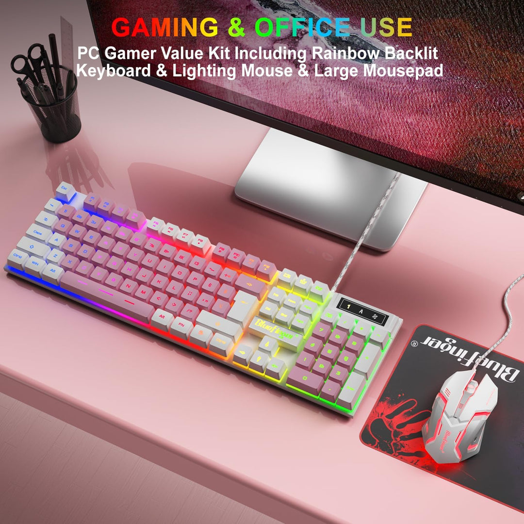 BlueFinger Combo de teclado RGB para juegos y mouse retroiluminado,...
