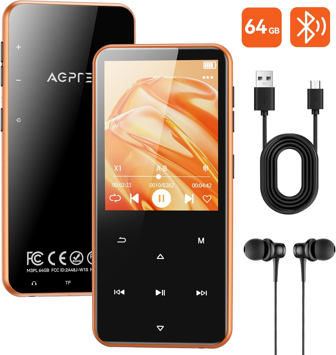 AGPTEK Reproductor MP3 de 64 GB con Bluetooth, reproductor de músic...