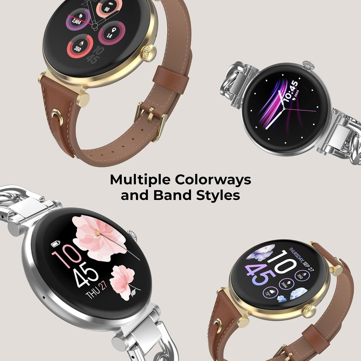 iTouch Bloom - Reloj inteligente para mujer, pantalla AMOLED de 1.32 pulgadas, rastreador de actividad física con llamadas Bluetooth, seguimiento de frecuencia cardíaca y sueño, más de 60 modos deportivos, reloj inteligente impermeable IP68 para Android y