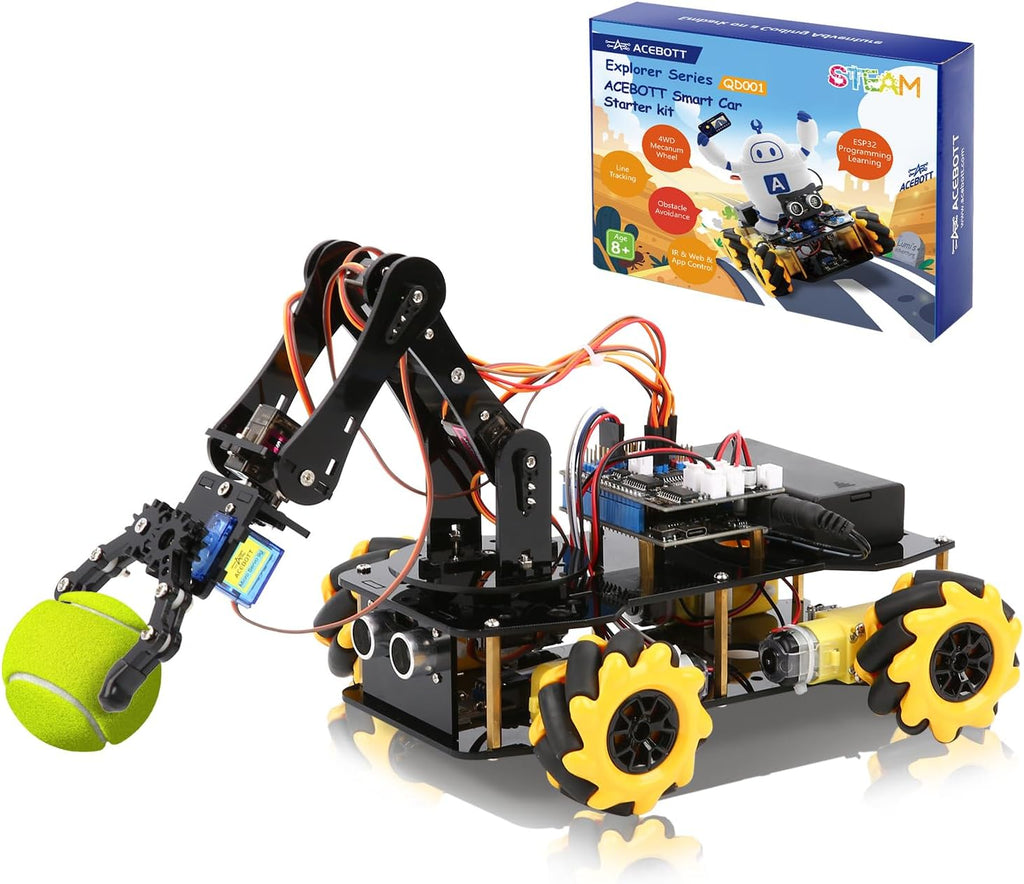 ACEBOTT 5DOF Kit de Coche con Brazo Robótico Inteligente, Coche de Control Remoto 4WD Compatible con Arduino/Python/Blockly Proyecto de Programación/Educación STEM/Kit de Codificación Científica para