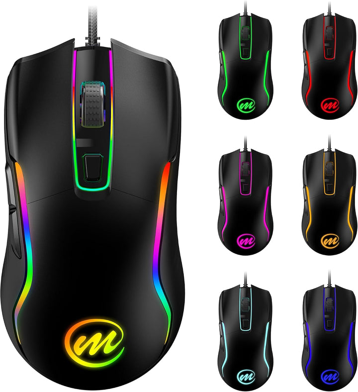 memzuoix Mouse para juegos con cable RGB - 6 DPI ajustables hasta 1...