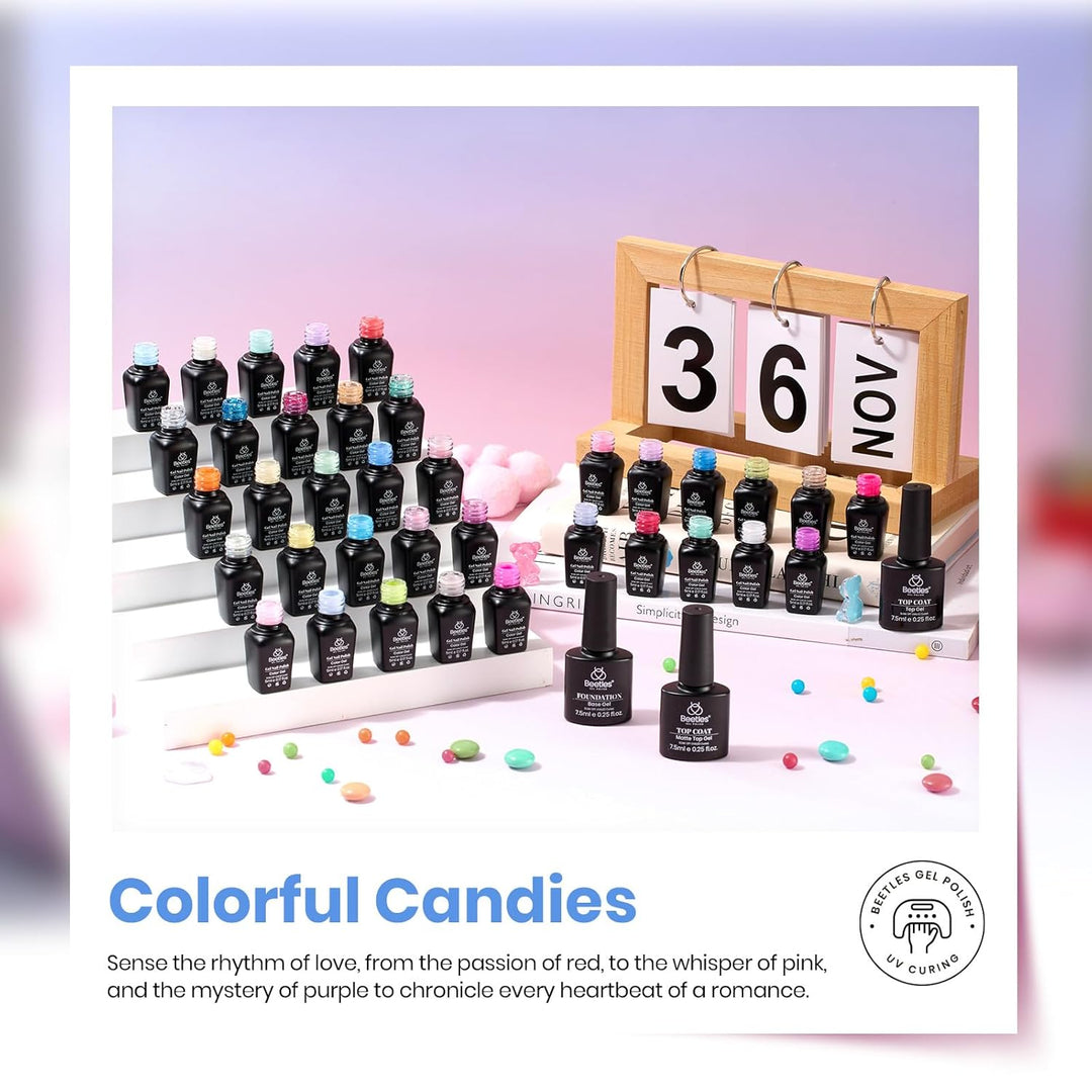 Beetles - Kit de esmalte de uñas de gel pastel, 36 colores con gel...