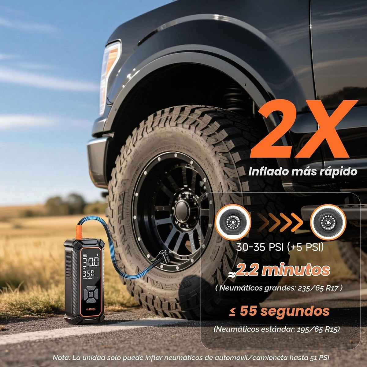 OlarHike Compresor de aire portátil para inflador de neumáticos, potencia