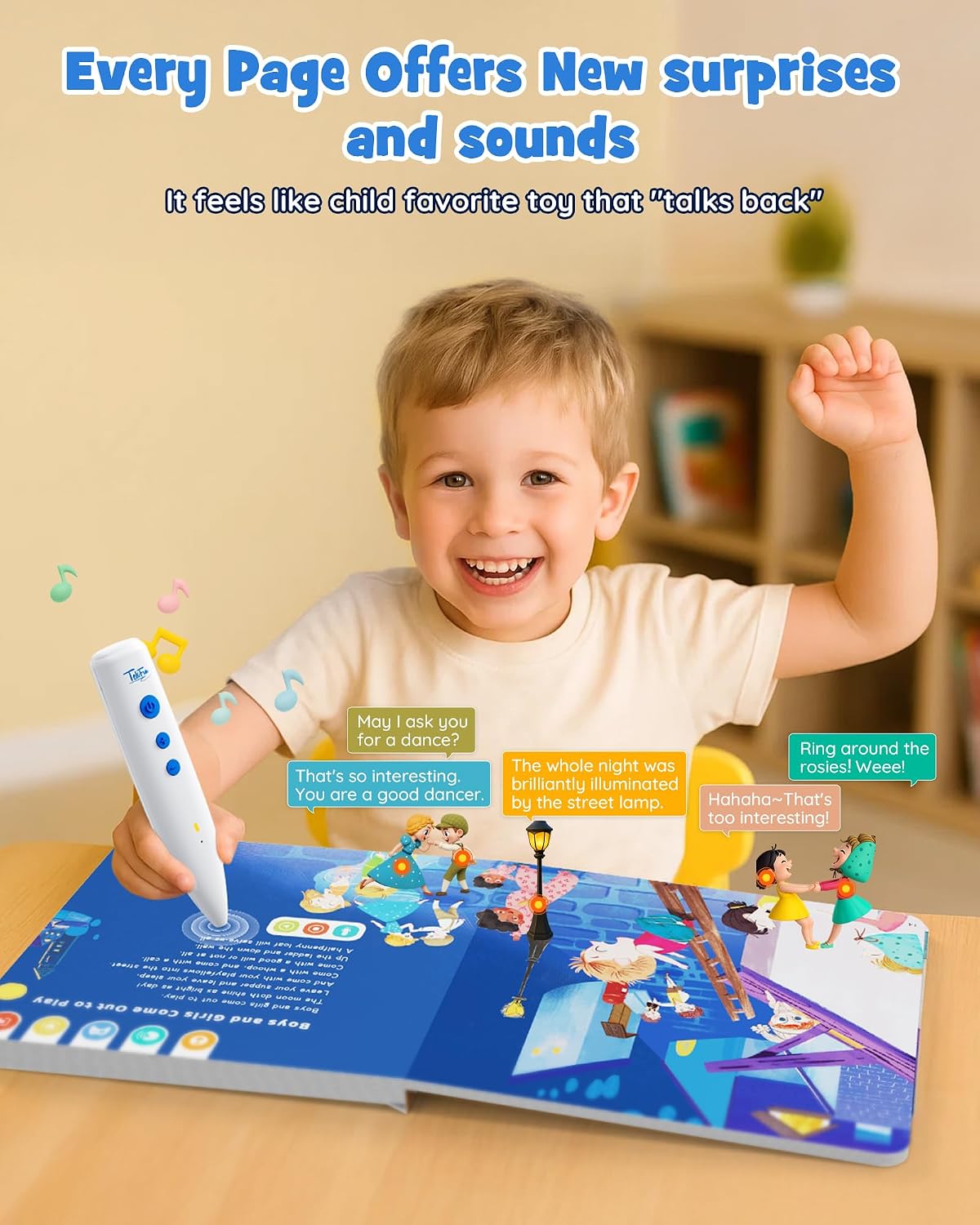TEKFUN Juego de libros de bolígrafo que habla de palabras musicales, libros de sonido interactivos, juguetes educativos de aprendizaje, terapia de autismo educativa temprana, cumpleaños para niños pequeños de 1, 2, 3, 4, 5