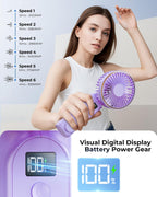 TUNISE Ventilador portátil de mano, 4000mAh, 180 ajustable, 6 veloc...