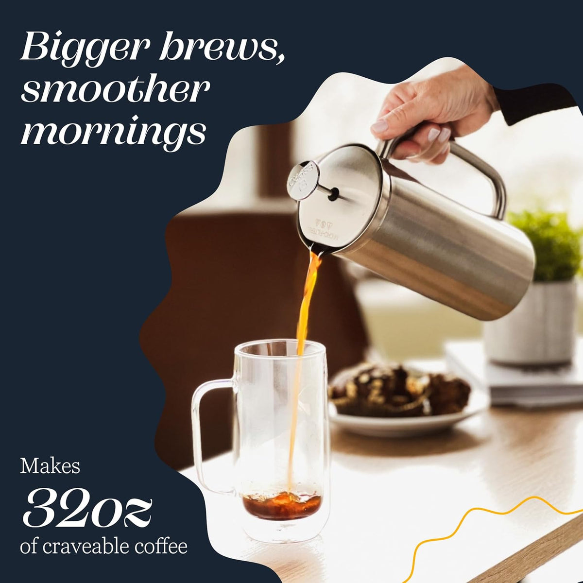 ESPRO Prensa francesa P7, 32oz, cepillada, cafetera de acero inoxidable