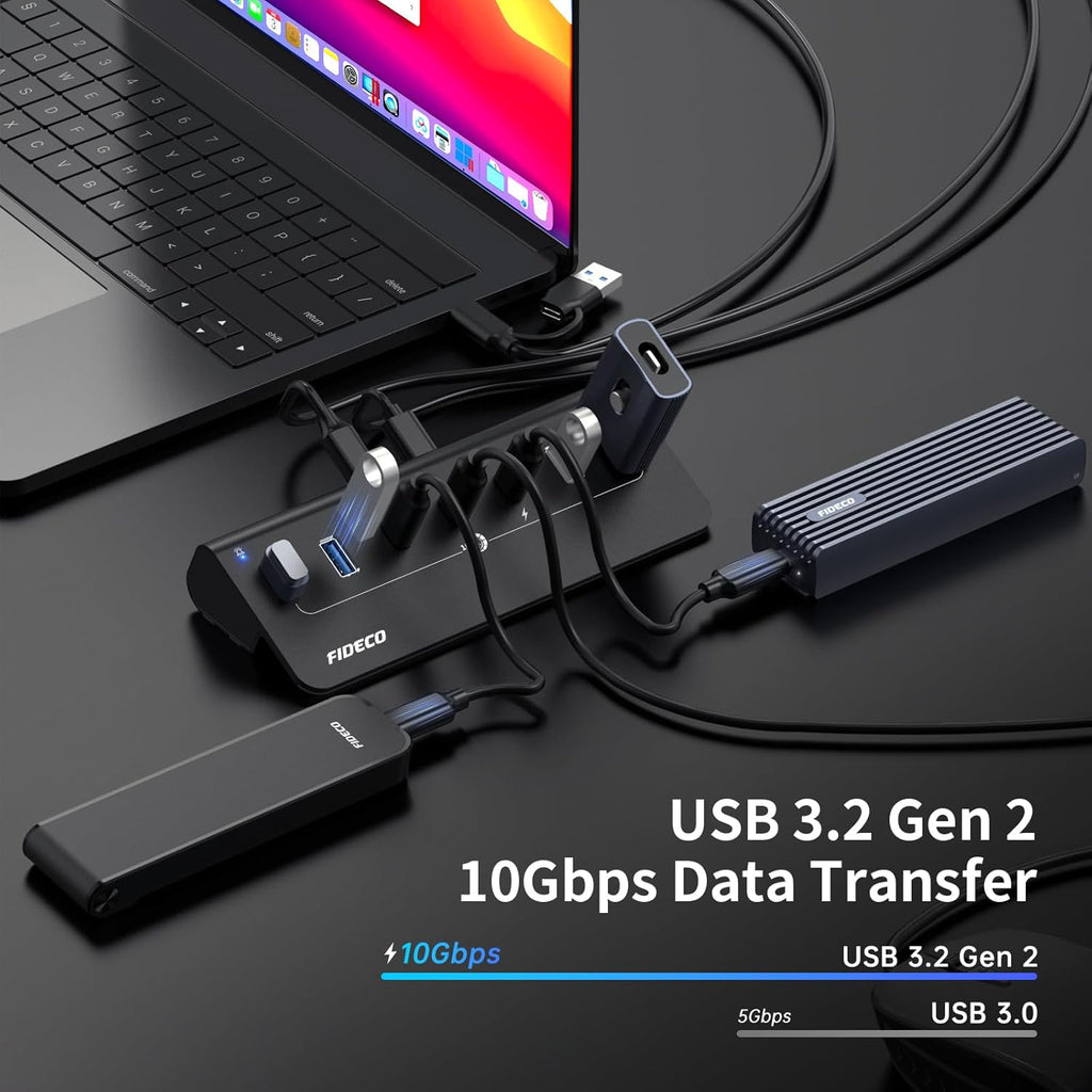 FIDECO, H708C43, hub USB 3.2 de 7 puertos, alimentado
