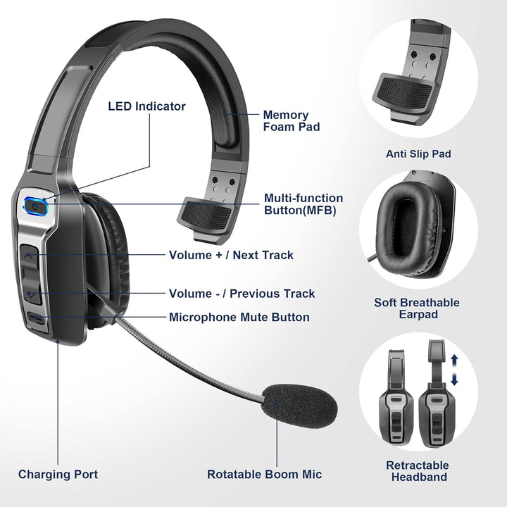 Sarevile Auriculares Bluetooth Trucker, V5.2 inalámbricos con micró...
