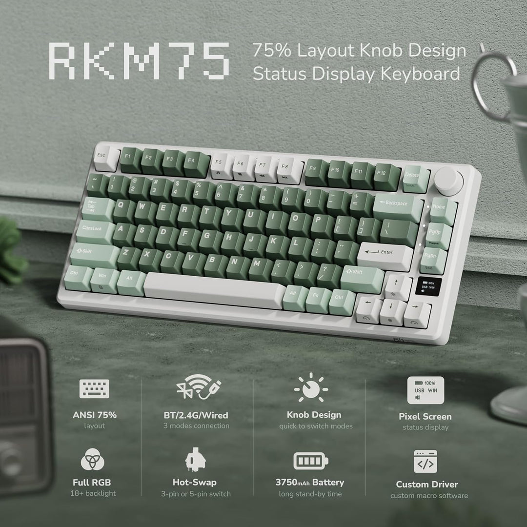 RK ROYAL KLUDGE Teclado mecánico inalámbrico M75 2.4Ghz\/BT5.1\/USB...