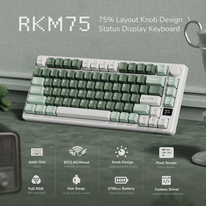RK ROYAL KLUDGE Teclado mecánico inalámbrico M75 2.4Ghz\/BT5.1\/USB...