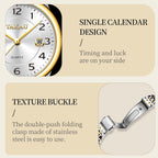 Reloj de Mujer Elegante Analógico a Cuarzo con Carga de Fecha, Números Arábigos Grandes, Impermeable, Dos Tonos, Acero Inoxidable, Pequeño, Reloj de Muñeca