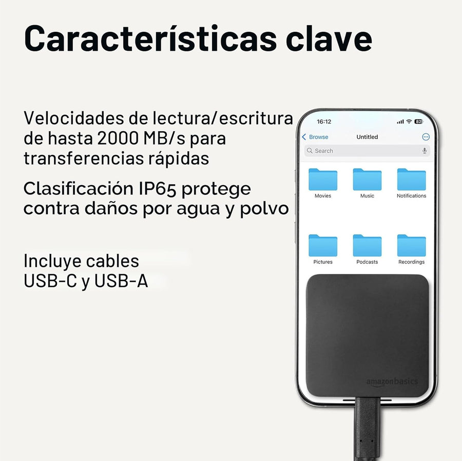 Amazon Basics - SSD externa portátil, unidad de estado sólido exter...