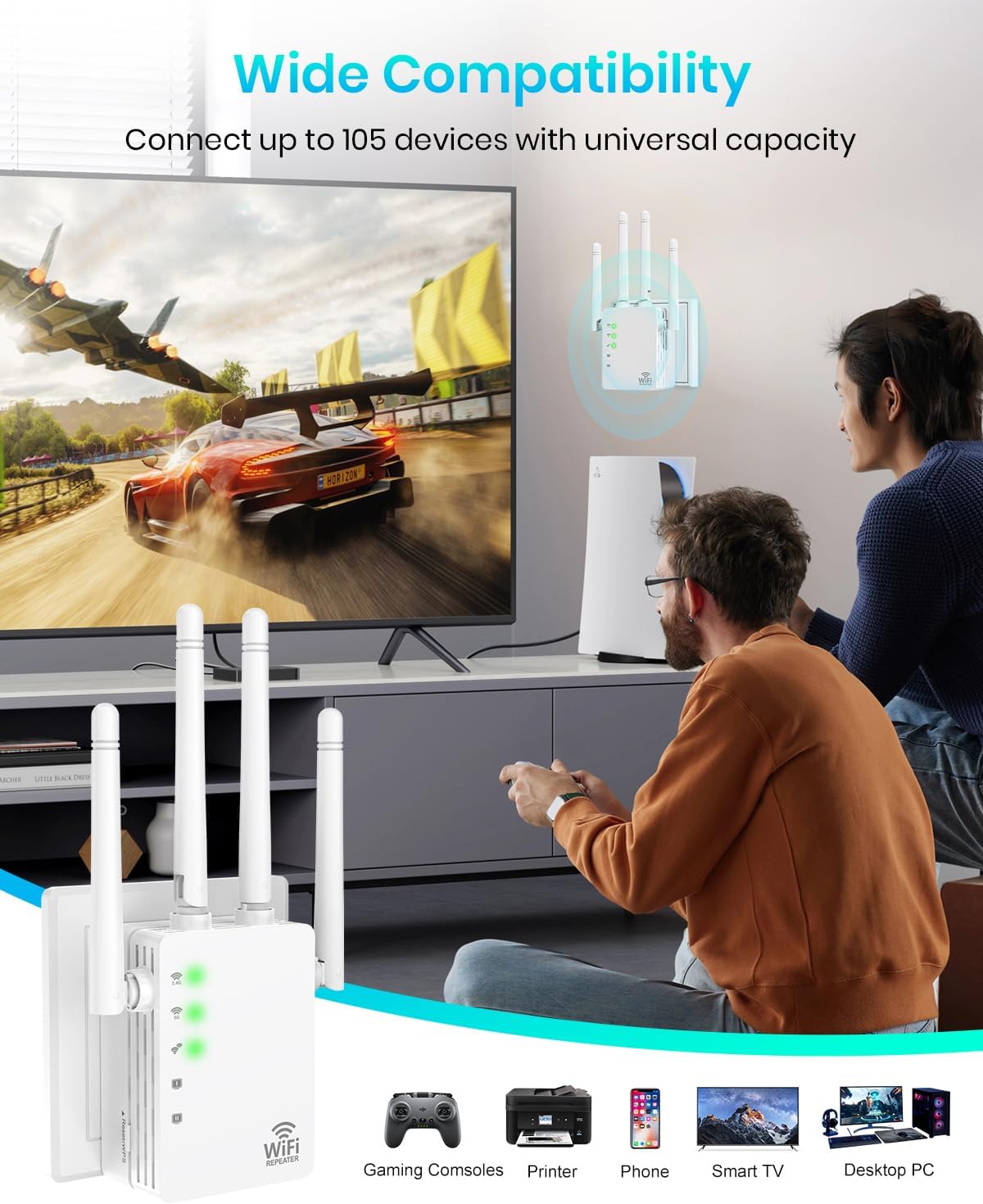 Amplificador de señal con extensor WiFi hasta 12880 pies