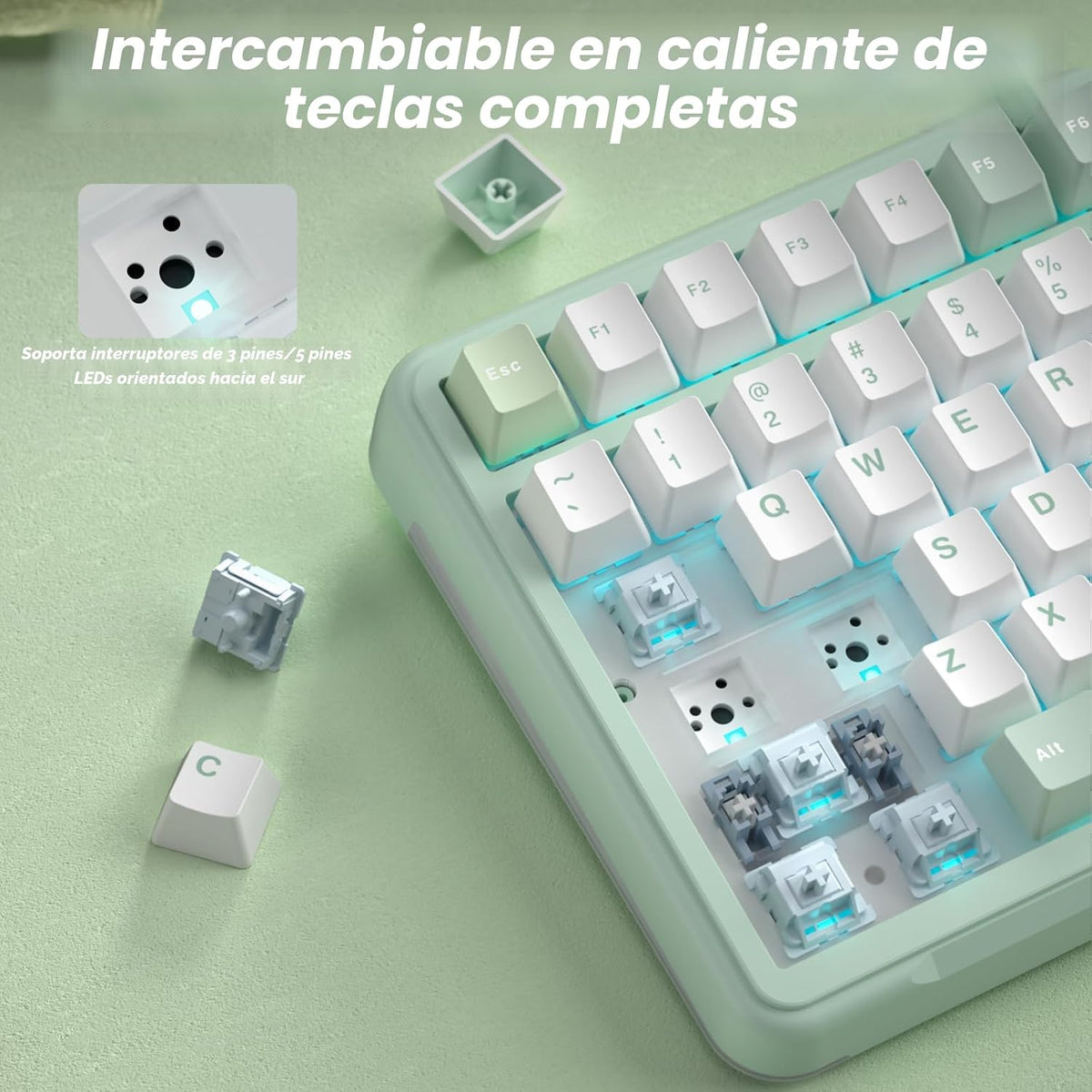 SOLAKAKA Teclado mecánico inalámbrico A99 Pro con BT5.0\/2.4GHz\/US...