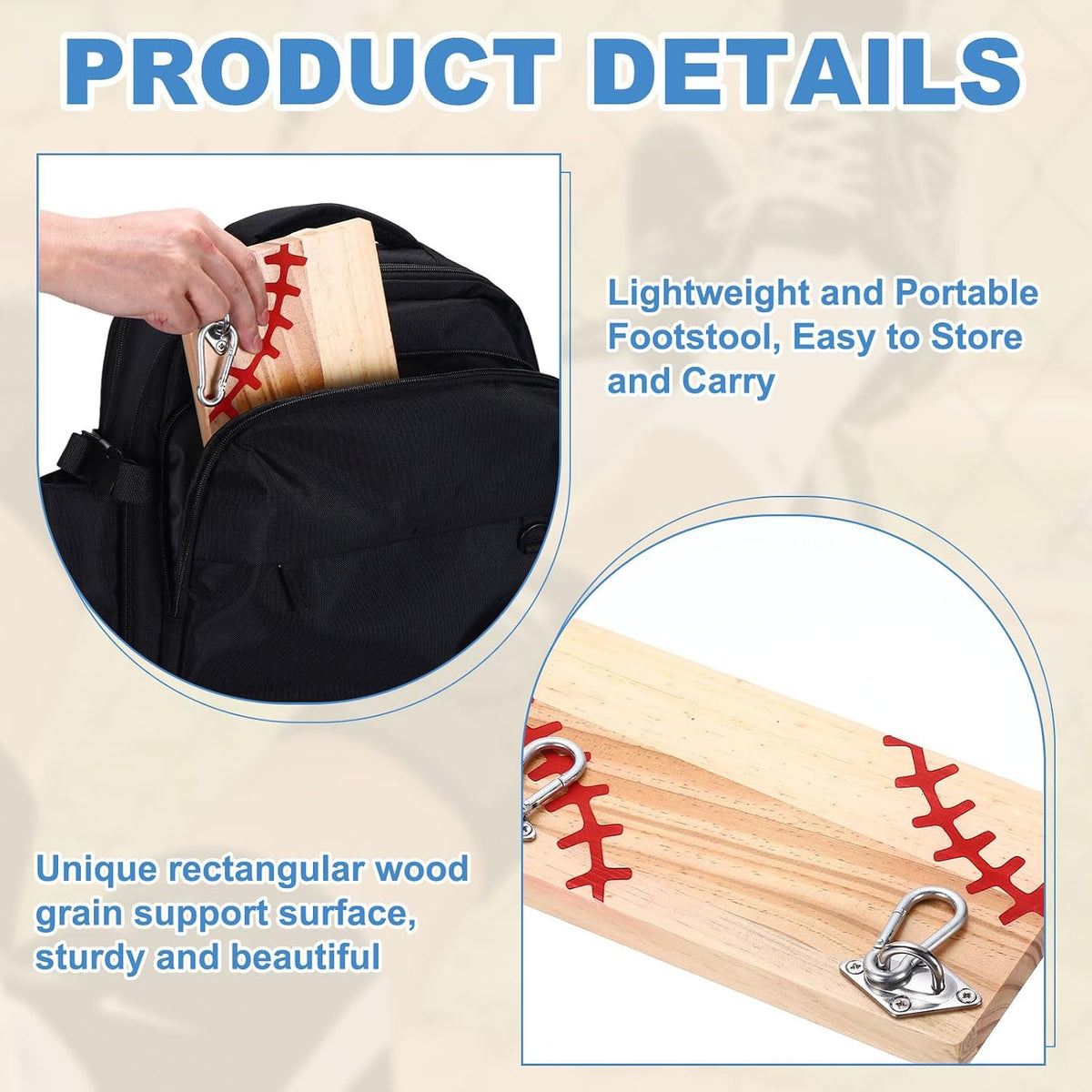 Lámpara PATIKIL Reposapiés de madera colgante, reposapiés portátil con patrón negro para vallas de béisbol, reposapiés rectangular para fanáticos jugadores durante partidos de sóftbol y actividades al aire