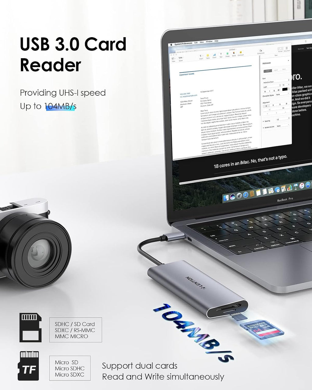 LENTION Hub USB-C con HDMI 4K, 3 USB 3.0, lector de tarjetas SD/Micro SD 3.0, compatible con MacBook Pro/Air, Mac Air/Surface, Chromebook, iPhone 15 o más, adaptador de controlador estable (gris