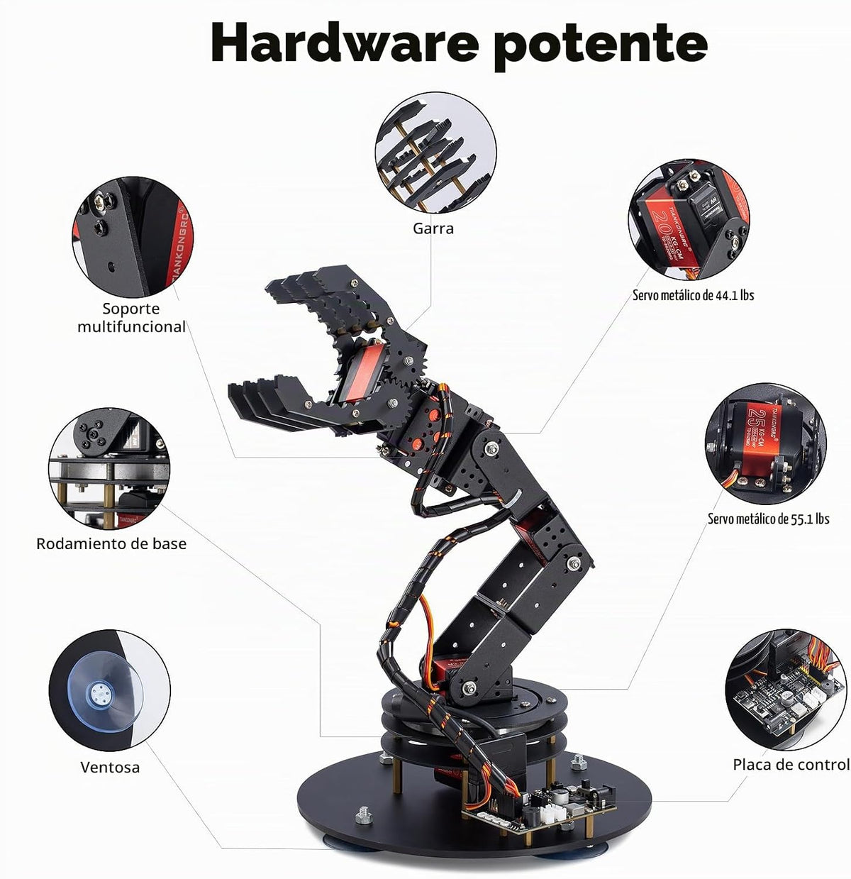 Kit de brazo de robot de metal de 6 ejes con control de joystick para programación Arduino, brazo robótico DIY para aprendizaje STEM, construcción educativa y juego, proyectos de servomotores