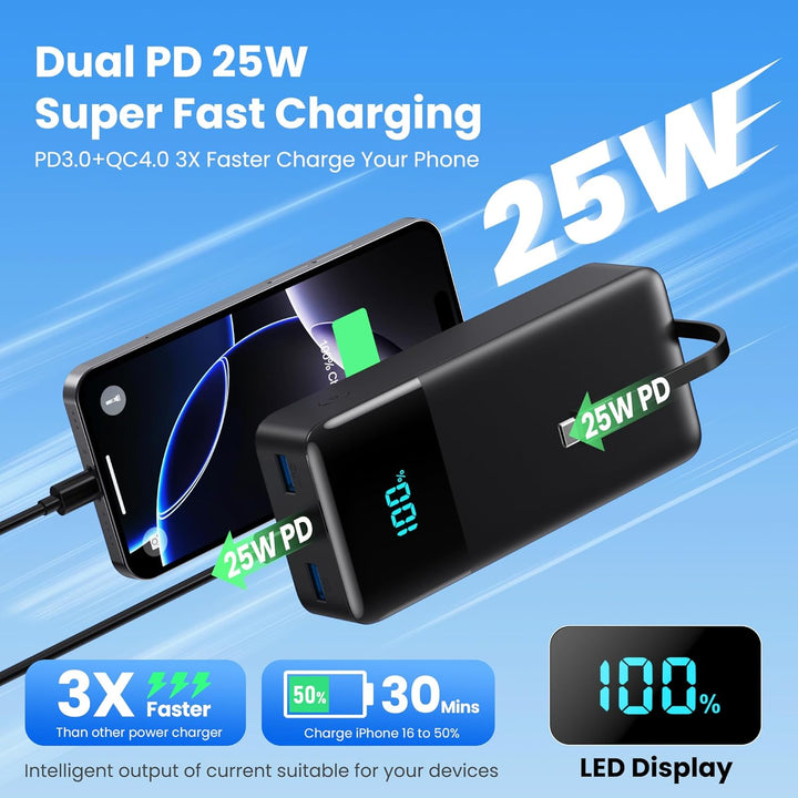 Cargador Portátil 50800mAh Banco de Energía con 3 Cables Incorporad...
