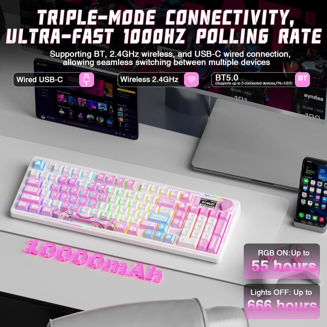 LINGBAO K98 PRO - Teclado mecánico de anime inalámbrico, con pantal...