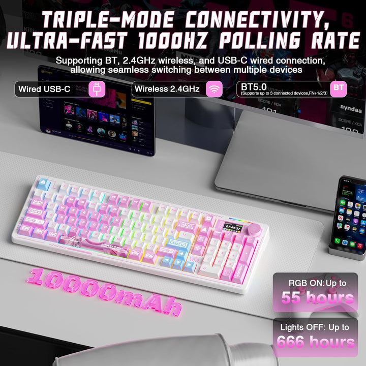 LINGBAO K98 PRO - Teclado mecánico de anime inalámbrico, con pantal...