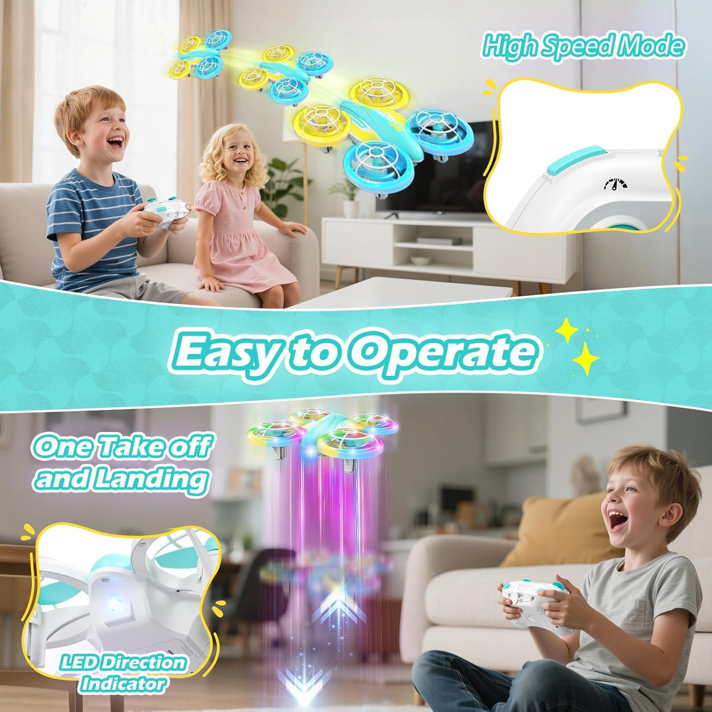 FUNPX Dron LED RC para niños de 6+, regalo de Navidad y cumpleaños...